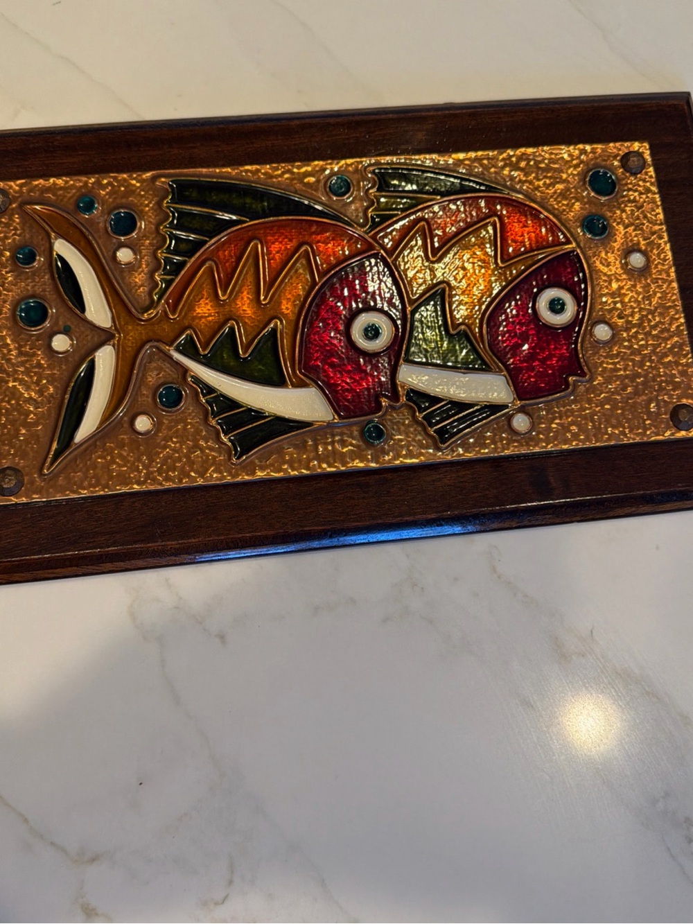 Vintage Mid Century Plaque Wall Art Fish Nautical Decor Relief Panel Greece